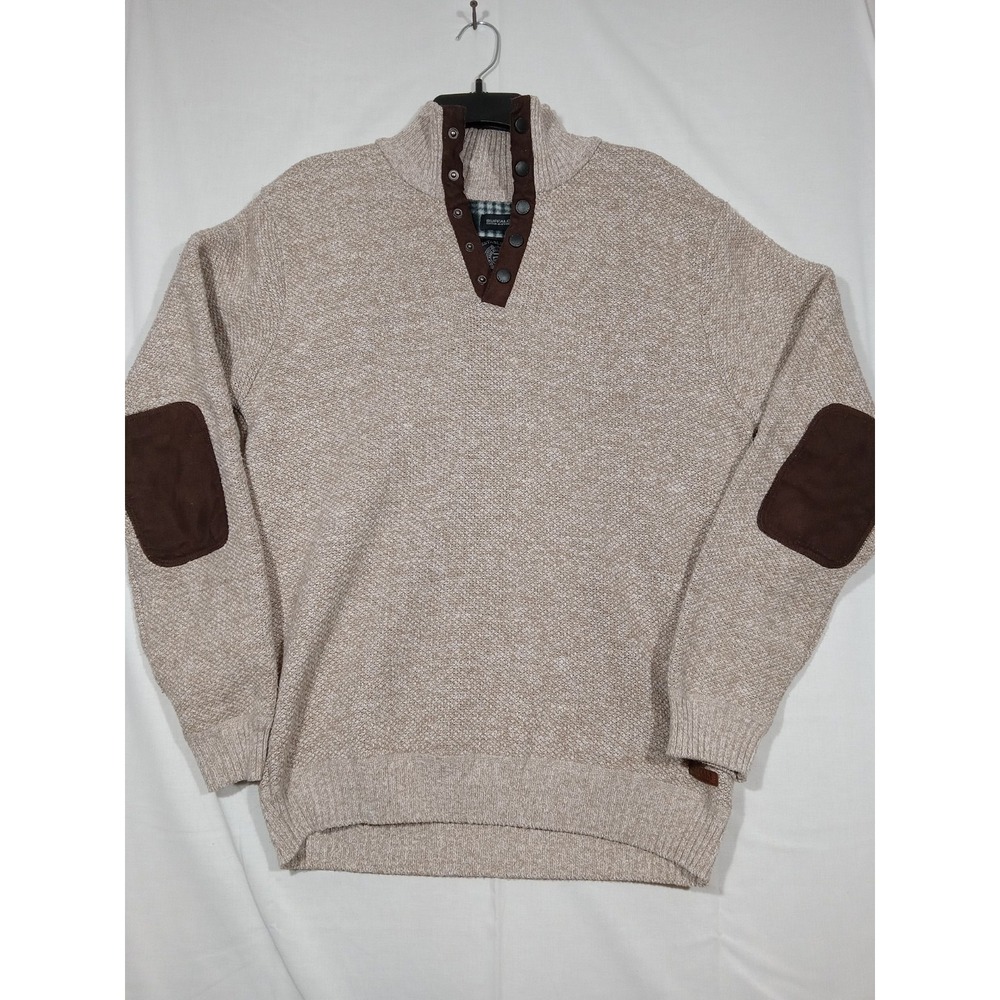 Buffalo David Bitton Men's Lined Quarter Snap Sweater Beige Elbow Patches Size L